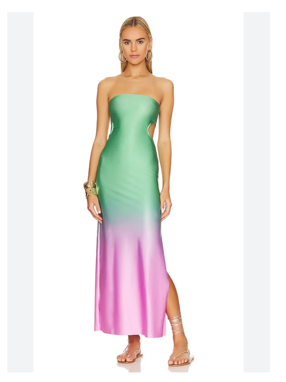 Baobab Mambo Strapless Ombre Midi Dress in Green and Pink, small